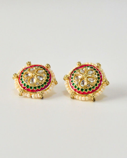 Meenakari Stud Earrings (available in magenta, pink, white, red, yellow)
