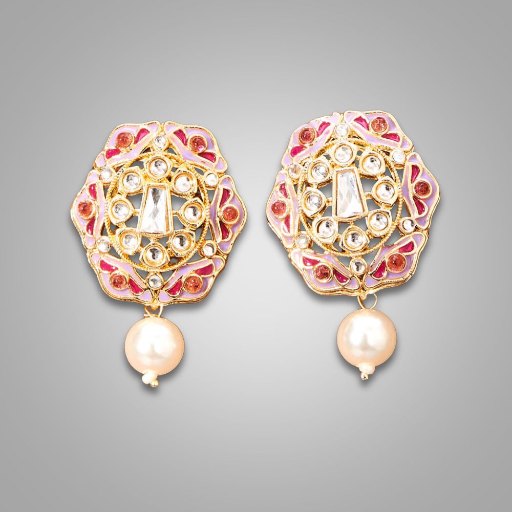 Meenakari Pearl Stud Earrings(available in red, blue, magenta, green, purple, white,light purple)
