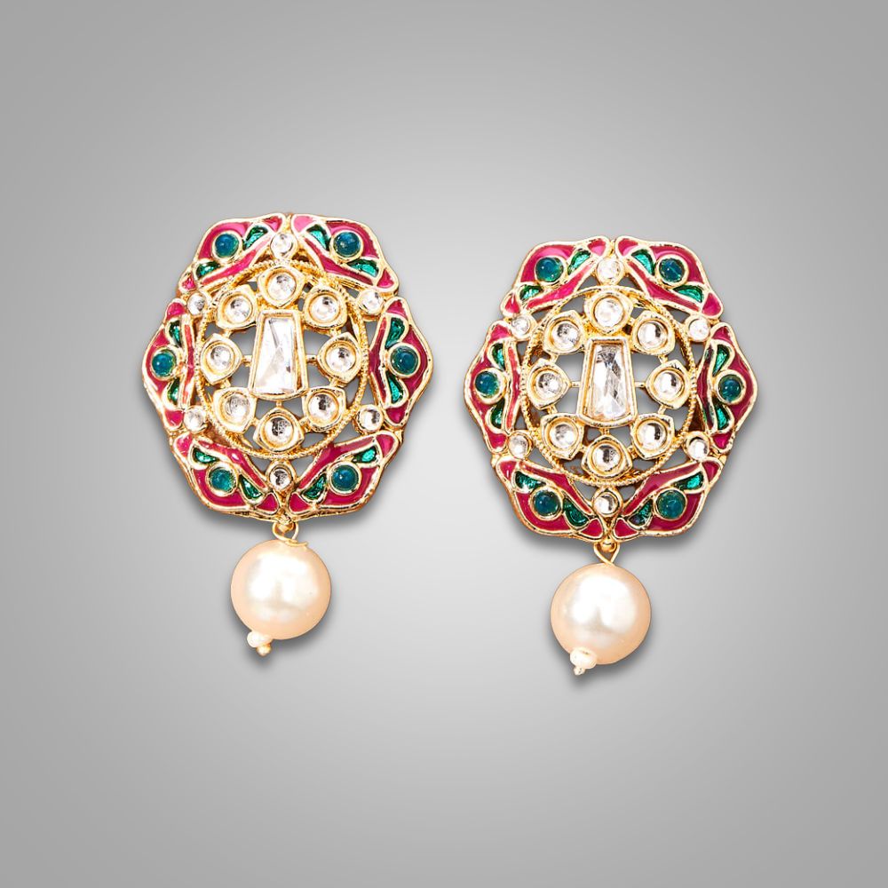 Meenakari Pearl Stud Earrings(available in red, blue, magenta, green, purple, white,light purple)