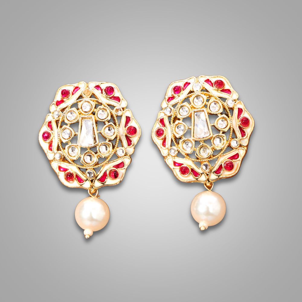Meenakari Pearl Stud Earrings(available in red, blue, magenta, green, purple, white,light purple)
