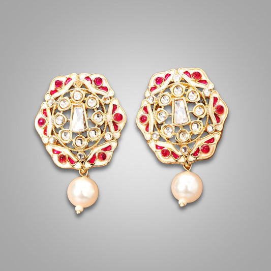 Meenakari Pearl Stud Earrings(available in red, blue, magenta, green, purple, white,light purple)