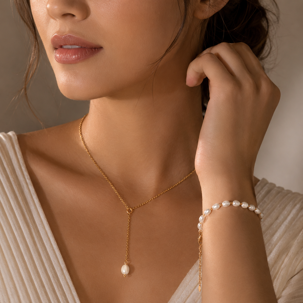 Mystic Pearl Drop Necklace & Bracelet Set