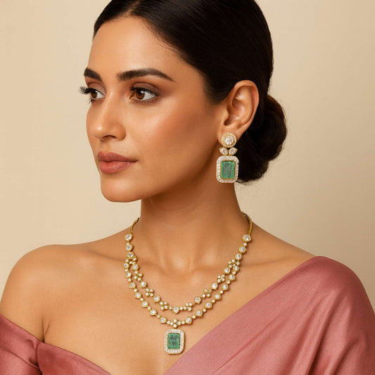 Noira Kundan Zirconia Necklace Set Mint