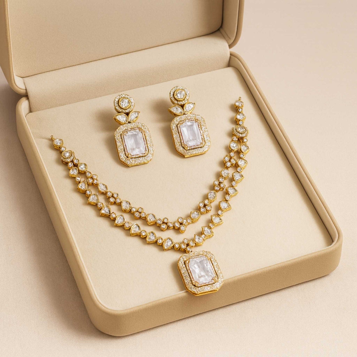 Noira Kundan Zirconia Necklace Set White