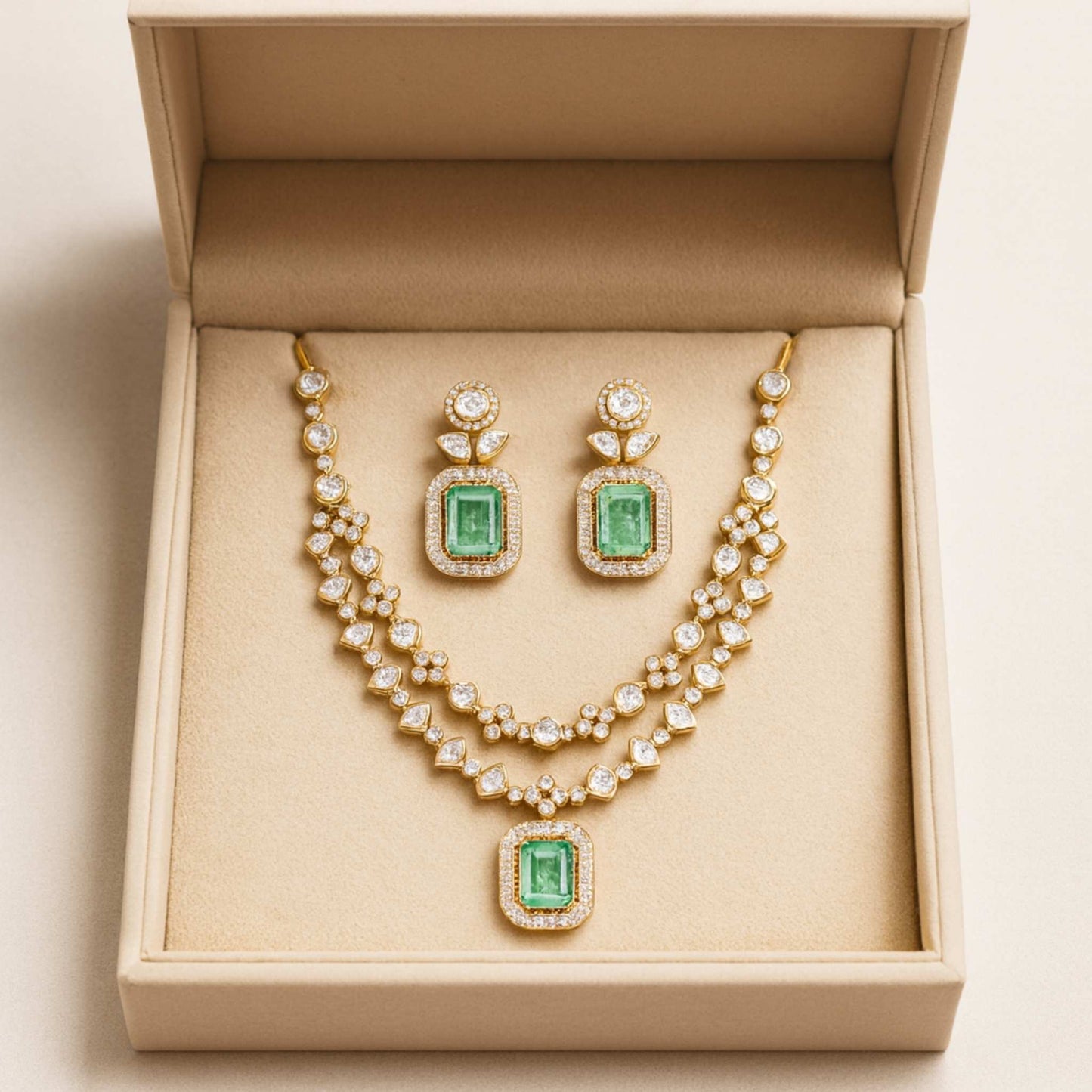 Noira Kundan Zirconia Necklace Set Mint