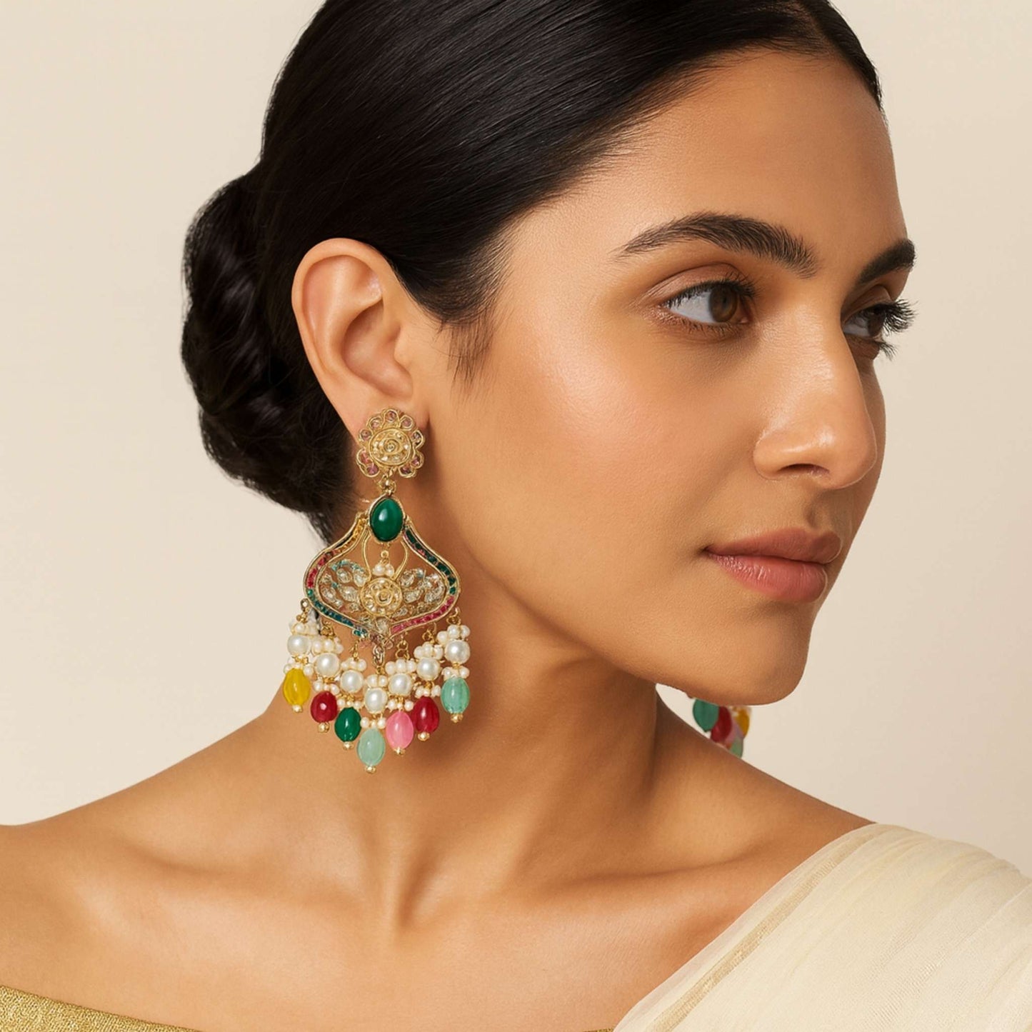 Pearl Crystal Chandbali