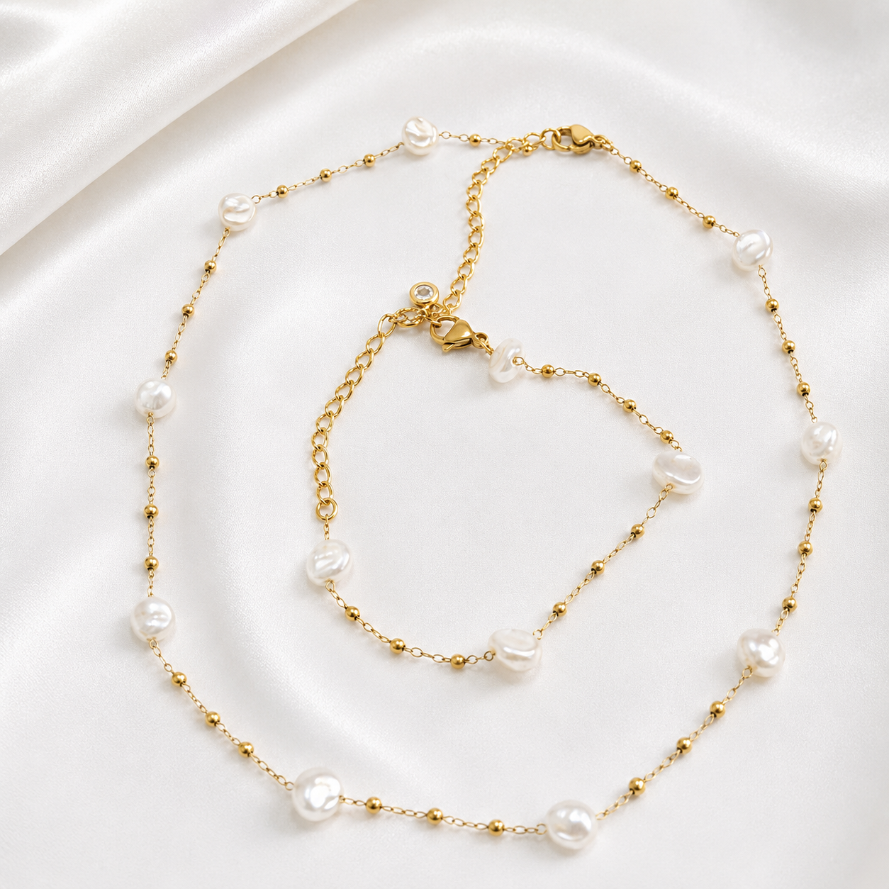 Forever Yours Pearl Heart String Necklace & Bracelet Set