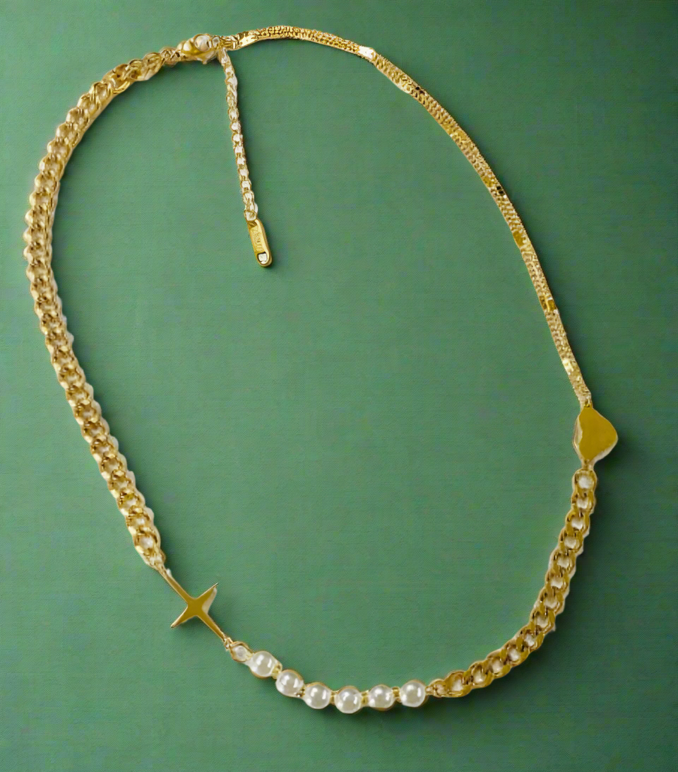 Forever Yours Gold Plated & Pearl Heart Long Necklace