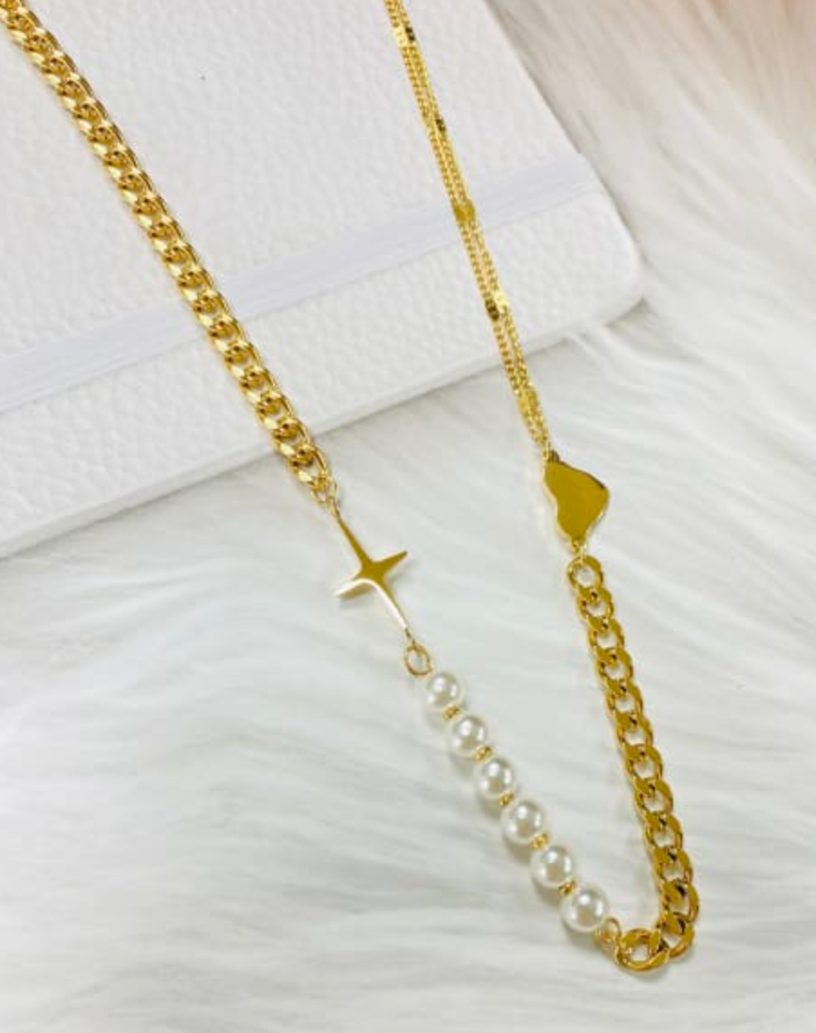 Forever Yours Gold Plated & Pearl Heart Long Necklace