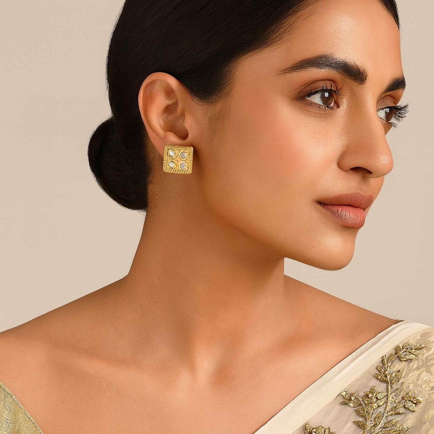Square Kundan Studs