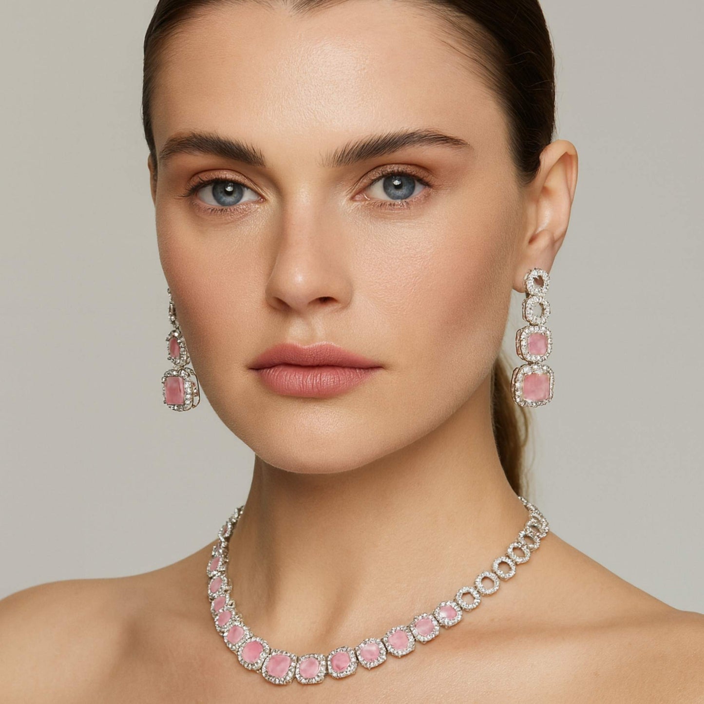 Tarang CZ Necklace Set (available in pink, white & black)