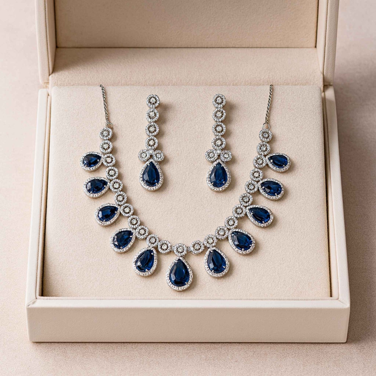 Yasmine Zirconia Necklace set Blue