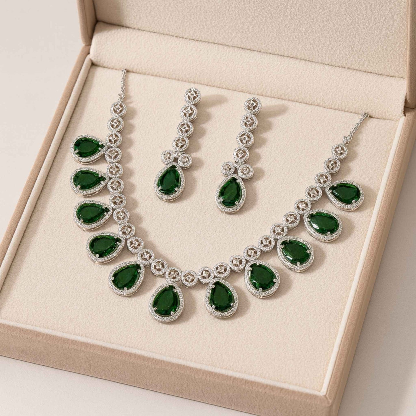 Yasmine Zirconia Necklace set Green
