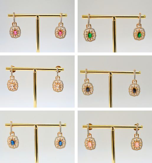 Zarina CZ Drop Earrings (Magenta, Pink, Black, Blue, Green, White)