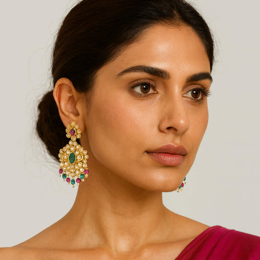 Zarna Drop Earrings (available in white, red-green & multicolor)