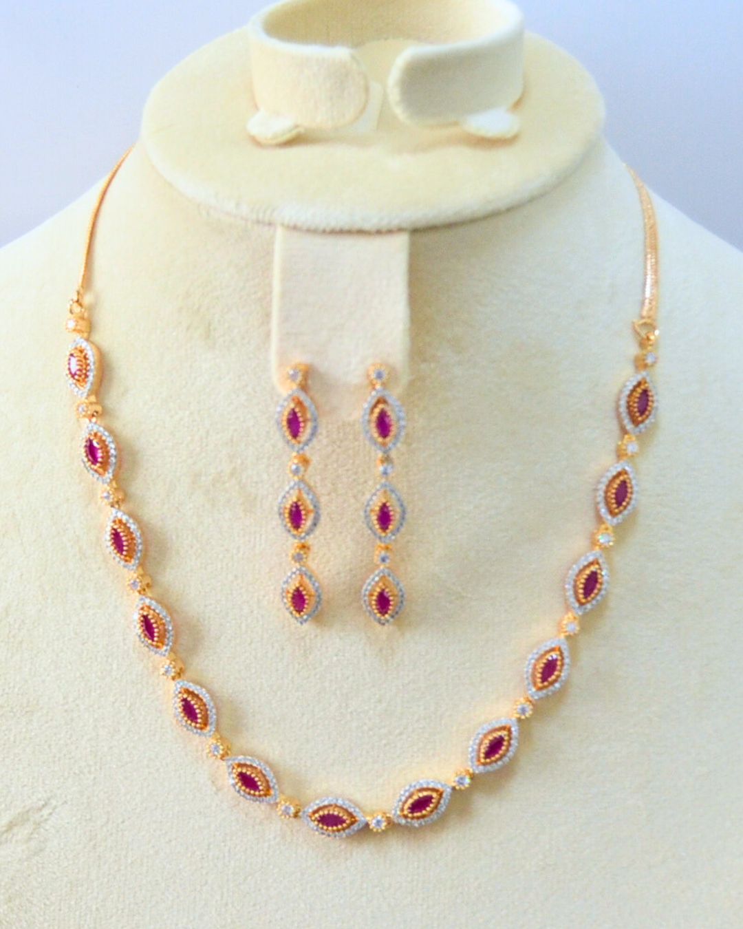 Ziva CZ Necklace Set (available in pink, red & green)