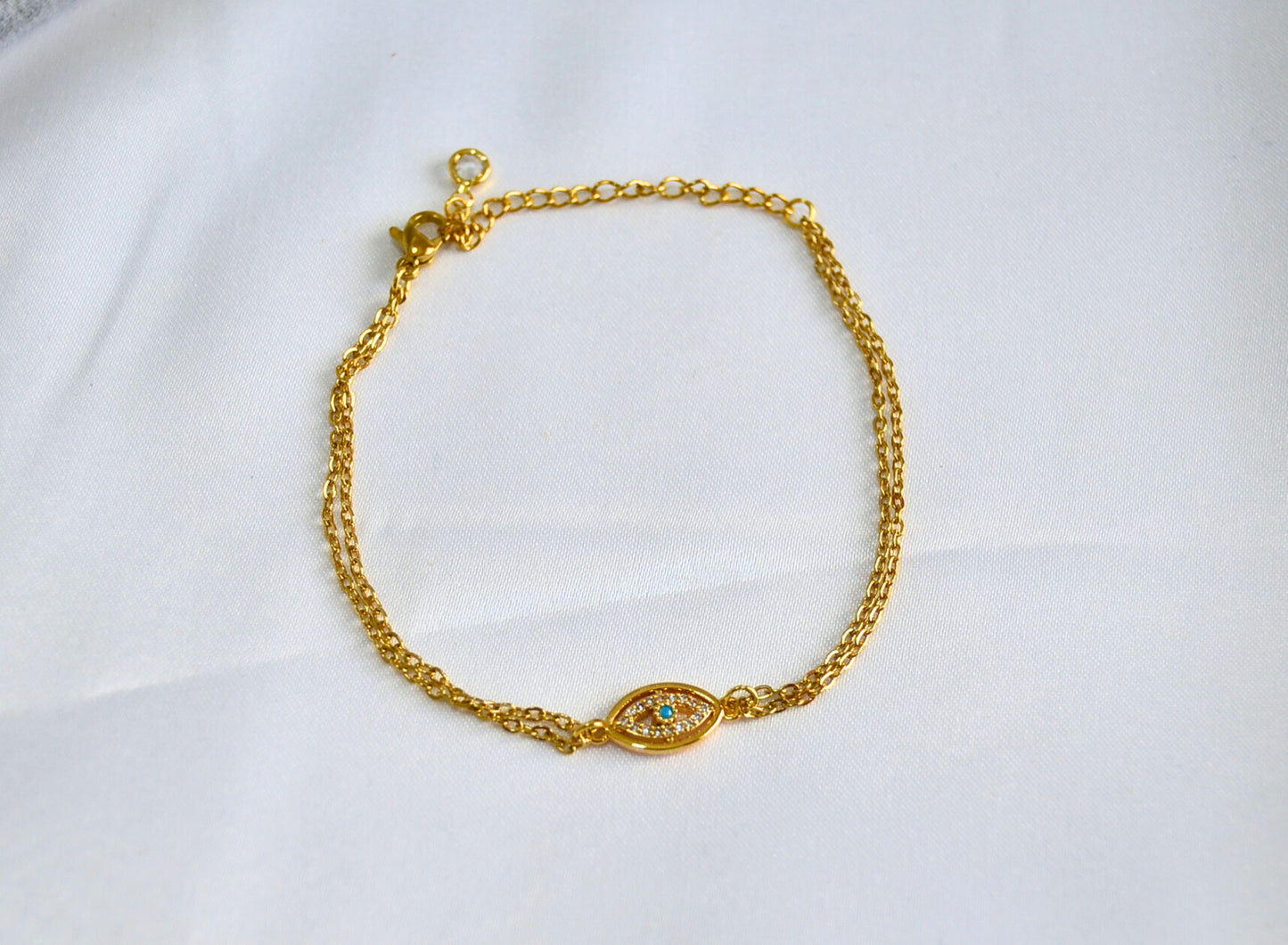 Evil Eye Layered Chain Bracelet with Cyrstal inserts