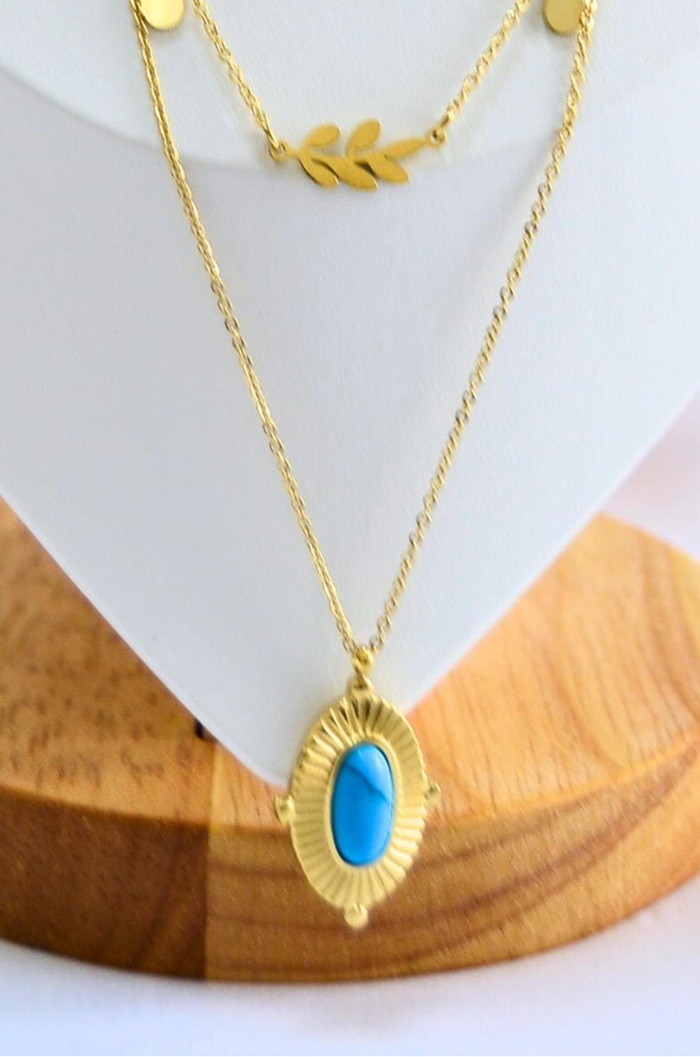 Eclipse Layered Necklace with Turquoise Pendant