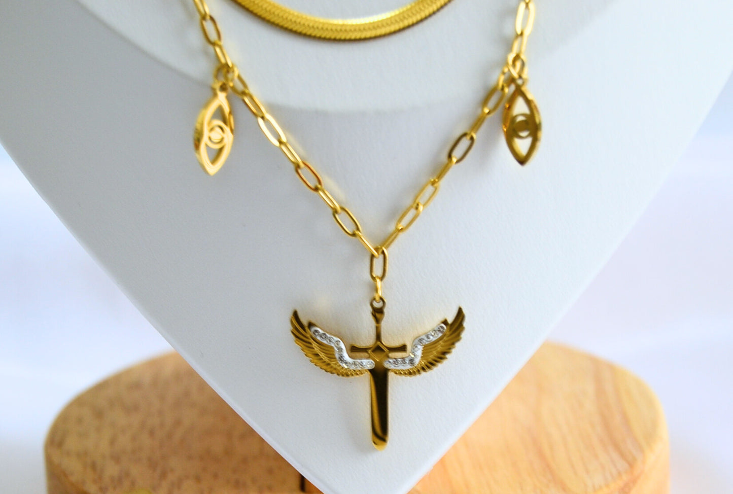 Elegance Gold Layered Necklace with Dainty Angel Pendant