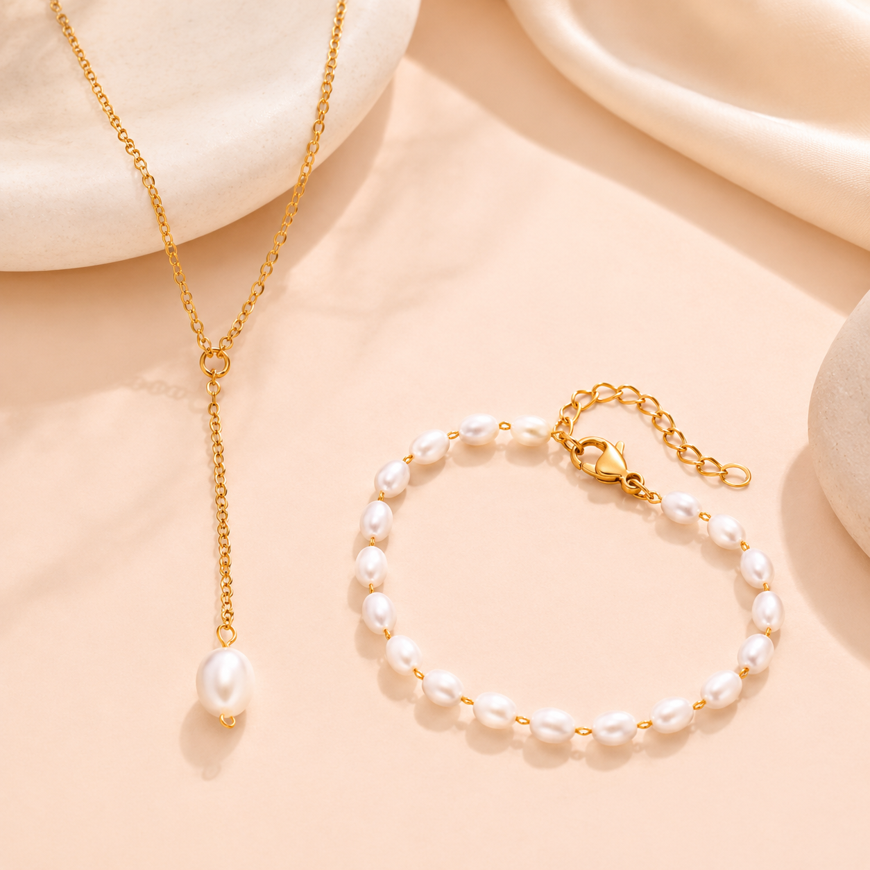 Mystic Pearl Drop Necklace & Bracelet Set