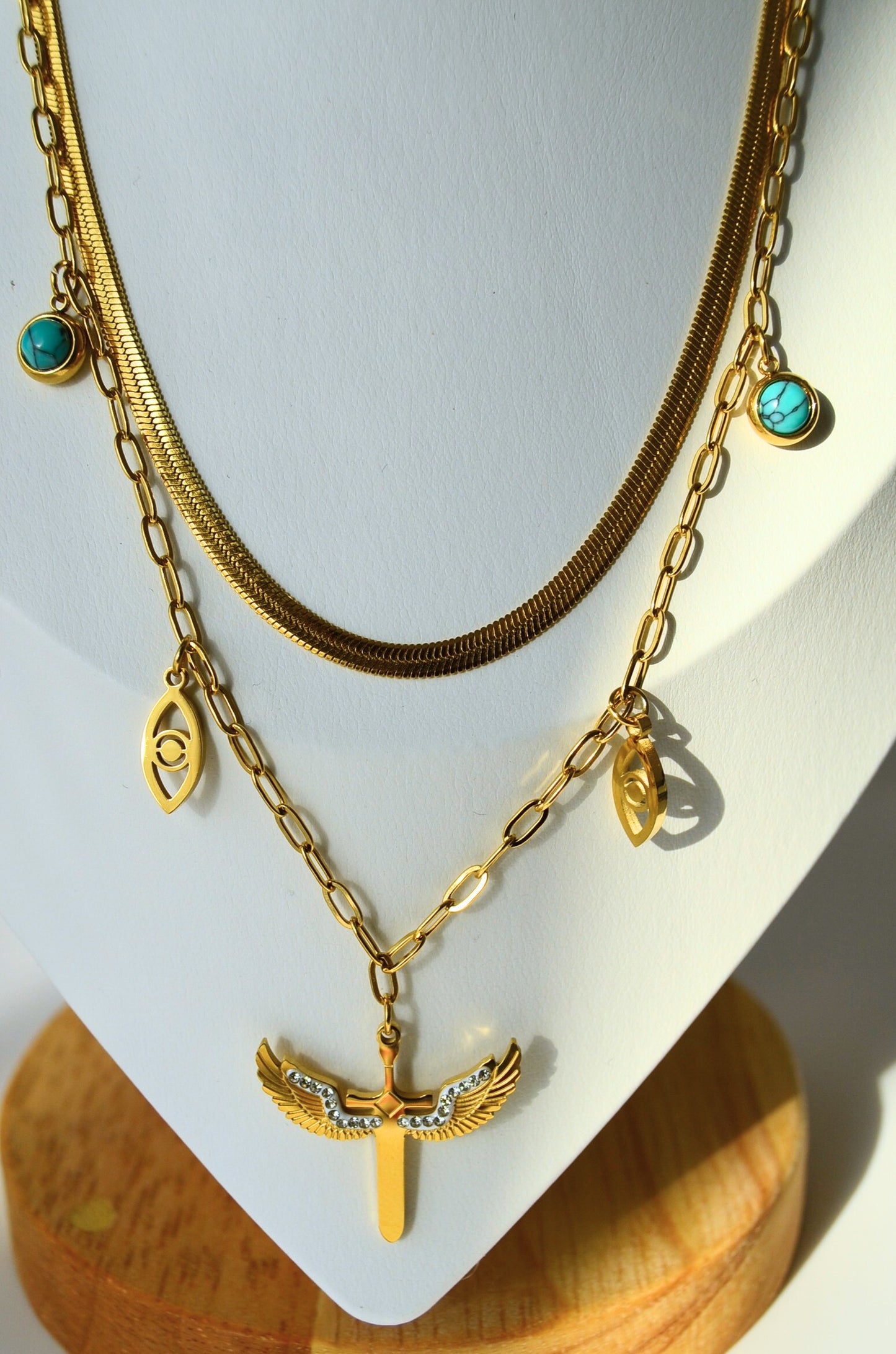 Elegance Gold Layered Necklace with Dainty Angel Pendant