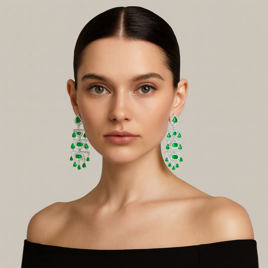 Dewdrop Zirconia Chandelier Earrings Green