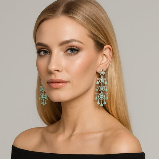 Dewdrop Zirconia Chandelier Earrings Mint