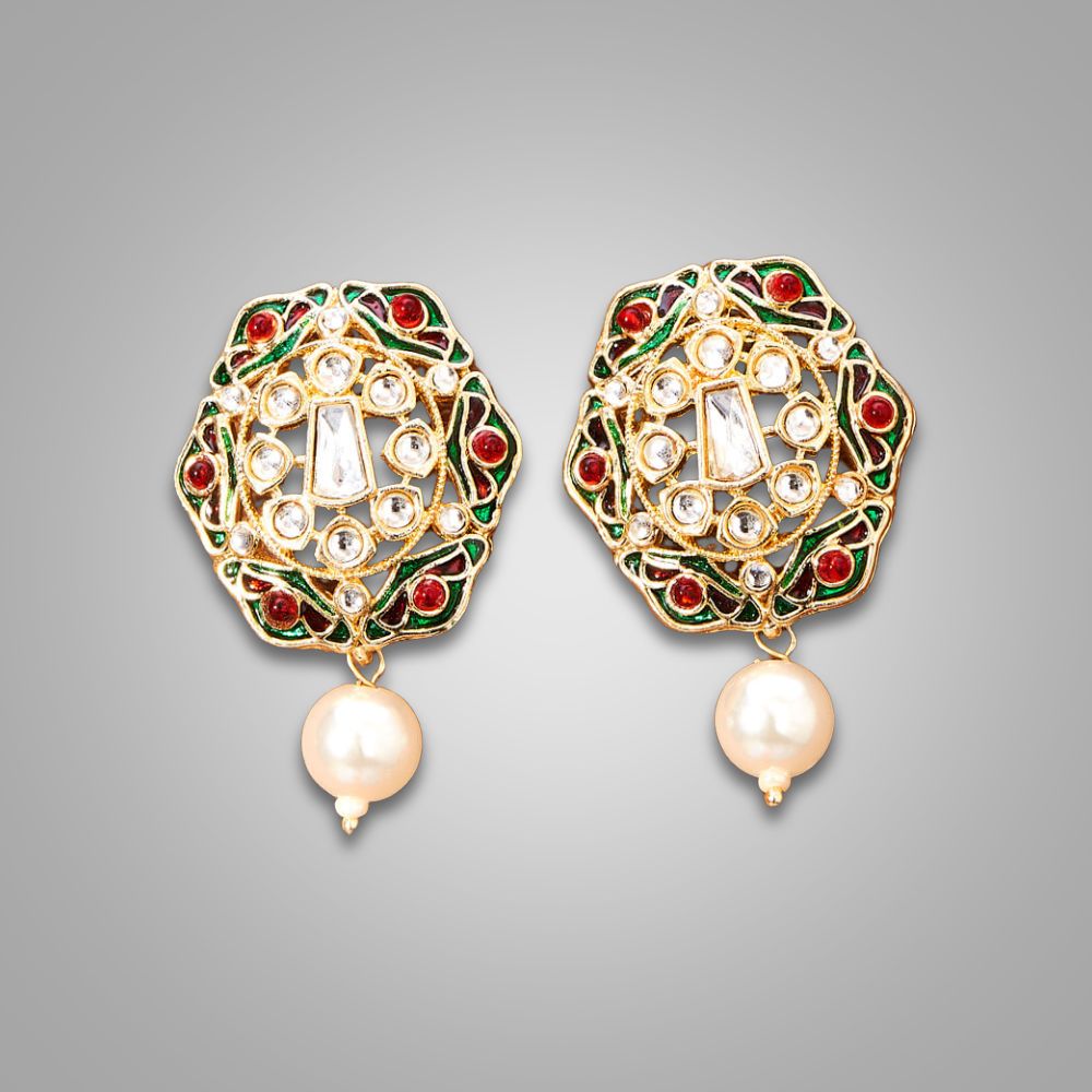 Meenakari Pearl Stud Earrings(available in red, blue, magenta, green, purple, white,light purple)