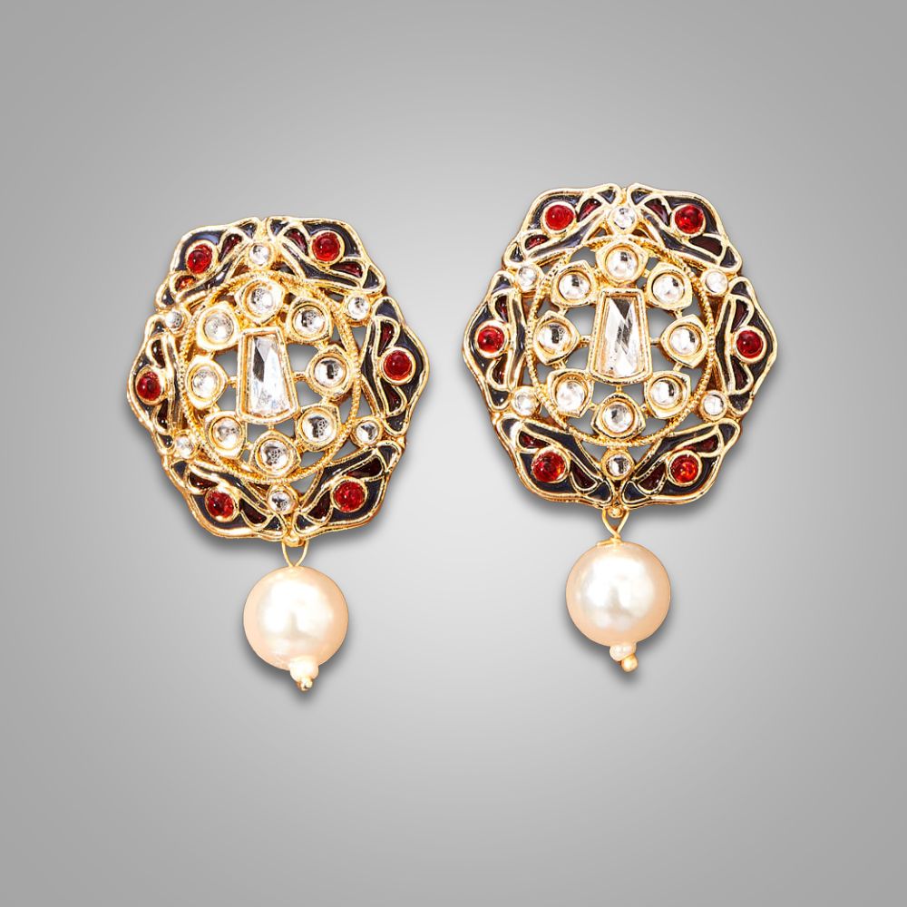 Meenakari Pearl Stud Earrings(available in red, blue, magenta, green, purple, white,light purple)