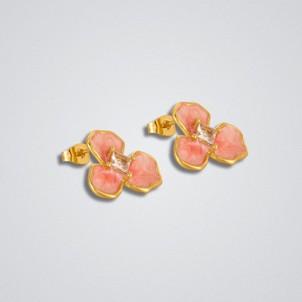 flower enamel stud earrings, gold plated earrings