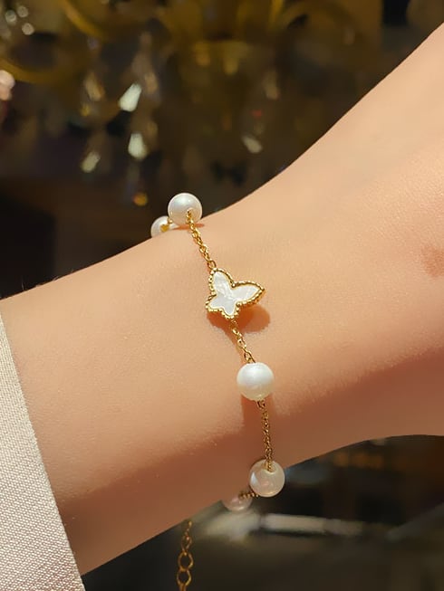 Pearl and Butterfly Chain Bracelet